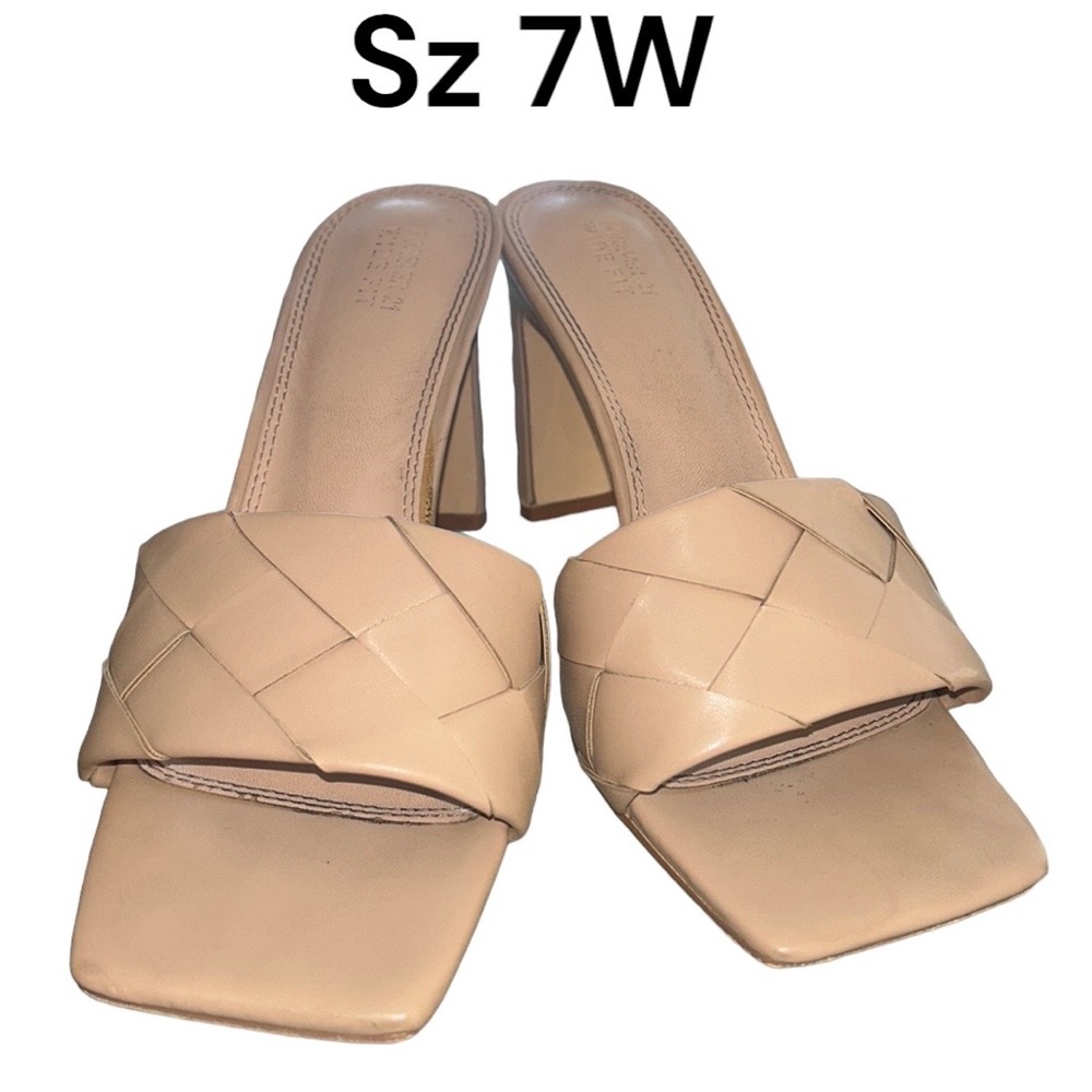 Forever 21 Nude Beige Tan Braided Slip On Square Open Toe Heels 7W EUC